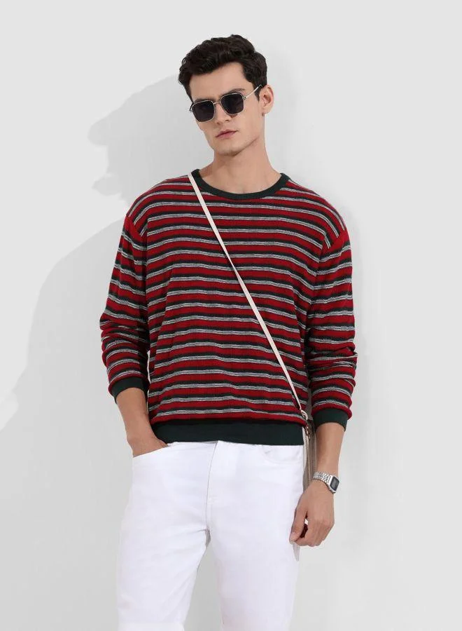 شركة المرآب الهندية Men Oversized Fit Striped Crew Neck Full Sleeves T-Shirt