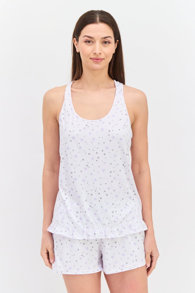 PJ Couture Women 4 Piece  Allover Printed And Plain Sleepwear Set, Lavender - Image 4