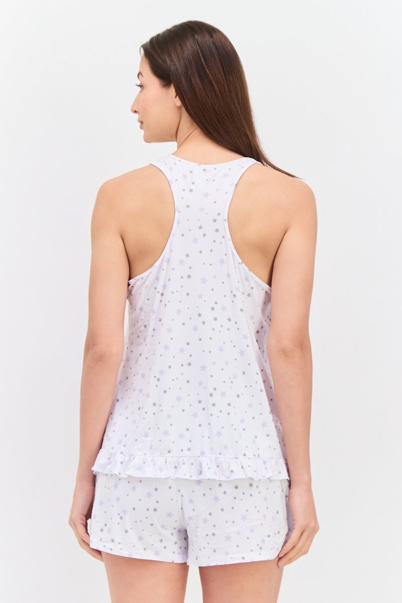 PJ Couture Women 4 Piece  Allover Printed And Plain Sleepwear Set, Lavender - Image 5