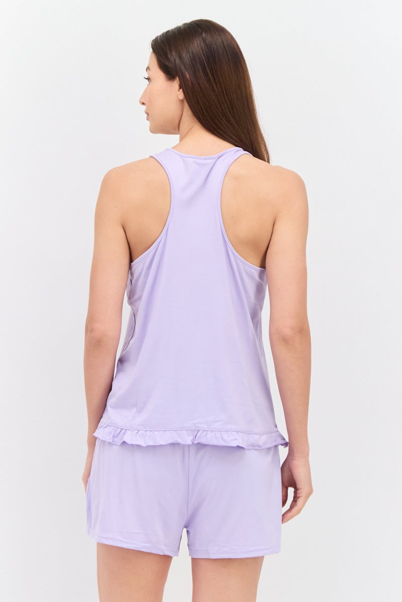 PJ Couture Women 4 Piece  Allover Printed And Plain Sleepwear Set, Lavender - Image 3