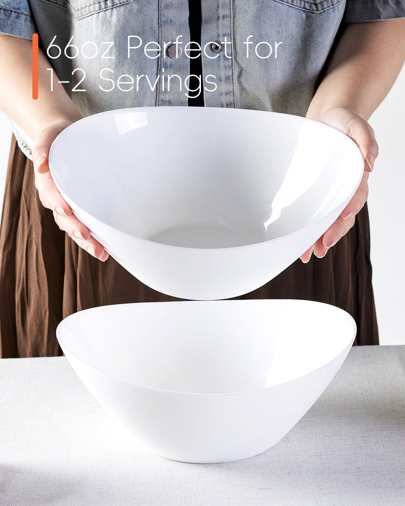LaGlint 66 OZ Salad Bowl Set of 2, Opal Glass 10 inch Lightweight Serving Dishes for Salad, Fruit, Kitchen Microwave & Dishwasher Safe, Oval Shape White - Image 4