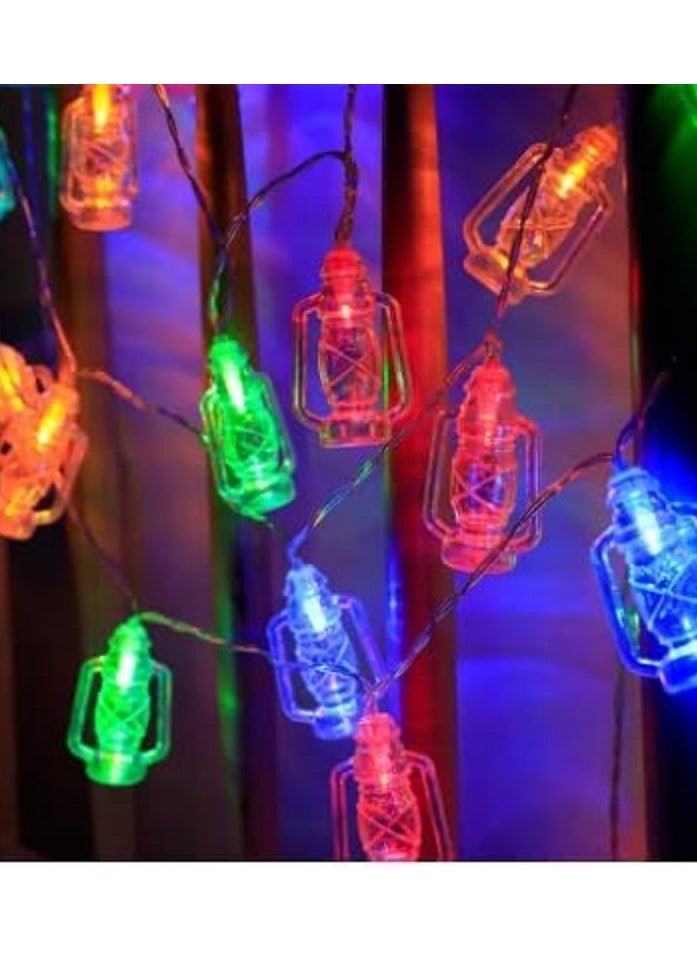 A string of decorative lamps with a Ramadan design, an LED lighting lantern with a Ramadan design, multi-colored