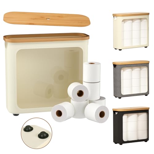 WRRLORS Toilet Paper Storage with Bamboo LidFoldable Basket Organizer for Bathroom Holds 9 Mega12 Regular Rolls Waterproof Toilet Paper Holder Storage with NonSlip BaseBeige - Image 1