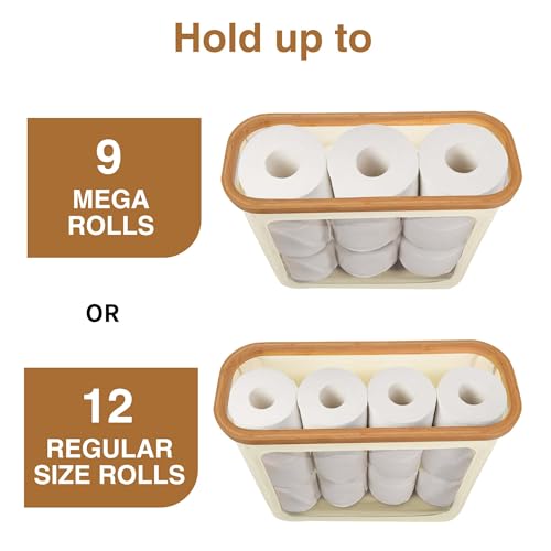 WRRLORS Toilet Paper Storage with Bamboo LidFoldable Basket Organizer for Bathroom Holds 9 Mega12 Regular Rolls Waterproof Toilet Paper Holder Storage with NonSlip BaseBeige - Image 3
