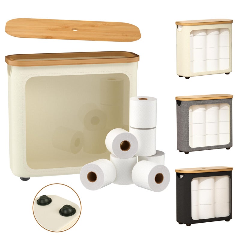 WRRLORS Toilet Paper Storage with Bamboo LidFoldable Basket Organizer for Bathroom Holds 9 Mega12 Regular Rolls Waterproof Toilet Paper Holder Storage with NonSlip BaseBeige - Image 2