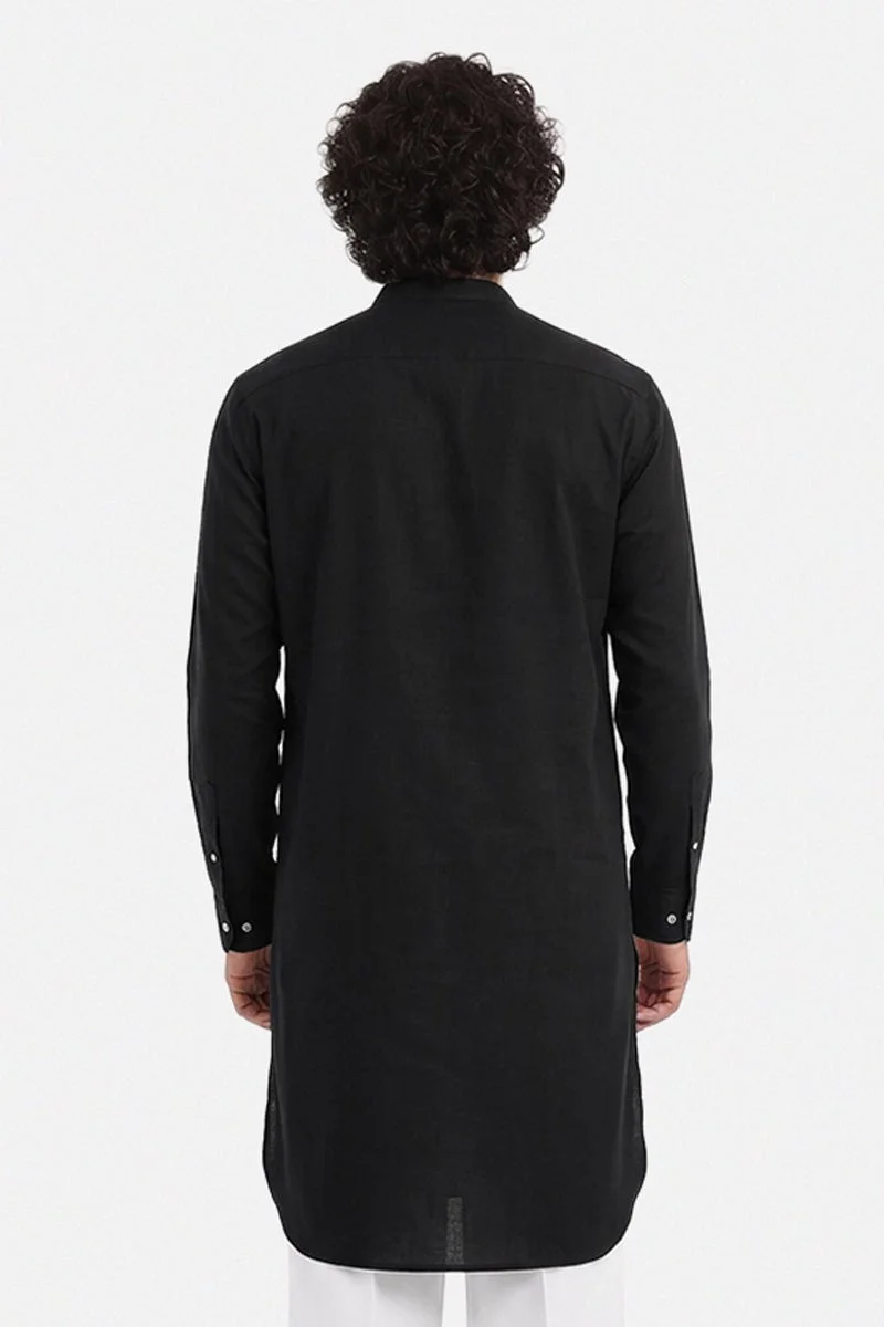 سنيتش Black Solid Long Sleeve Regular Fit Shirt