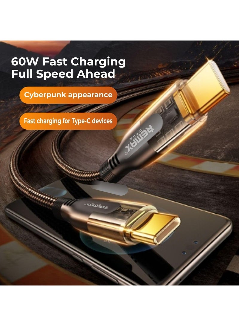 Remax Mena 60 W Fast Charging Cable, Type C Charging Cable for Samsung Galaxy S22 Braided Fast Data Cable, Coper wire core,120 CM Cable length, 480MB Transmission Rate (Black) - Image 3