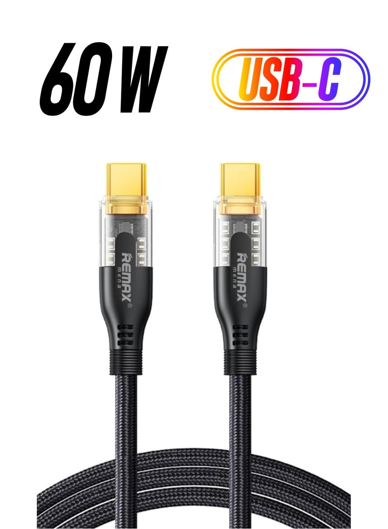 Remax Mena 60 W Fast Charging Cable, Type C Charging Cable for Samsung Galaxy S22 Braided Fast Data Cable, Coper wire core,120 CM Cable length, 480MB Transmission Rate (Black) - Image 1