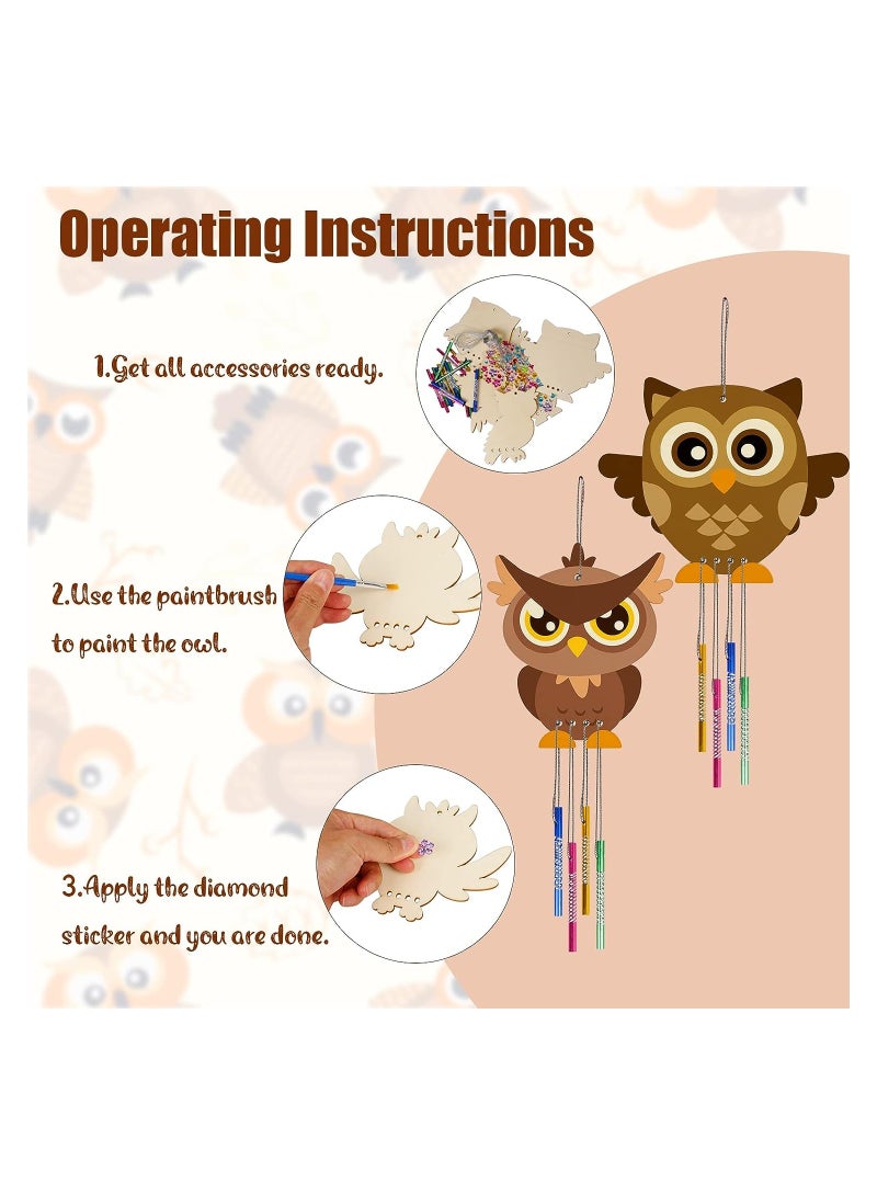 6 Sets Owl Wooden Wind Chimes Kits Kids DIY Windchimes for Graduation Arts Crafts Garden Home Decoration Kids DIY Woodland Animal Windchimes Wildlife Kids to Paint and Hang - Image 3