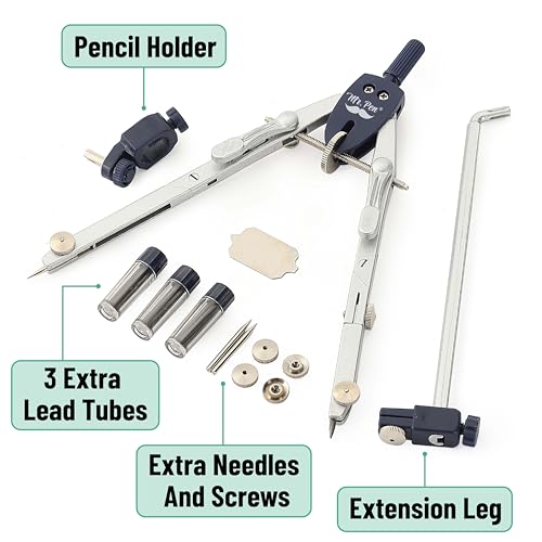 Mr. Pen Mr Pen Professional Metal Compass Set 7 pcs Precision Drafting Compass with Extension Leg Pencil Holder Extra Lead Needles Geometry Tool for Drawing Circles Math Engineering Design - Image 3