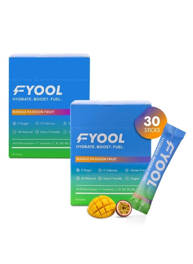 Fyool Hydration Electrolyte Powder| Electrolytes + Vitamins & Minerals | Zero Sugar & Calories | Energy Boost | Gluten-Free | Travel Essentials | Mango Passion Fruit Flavor | Pack of 2 - Image 1