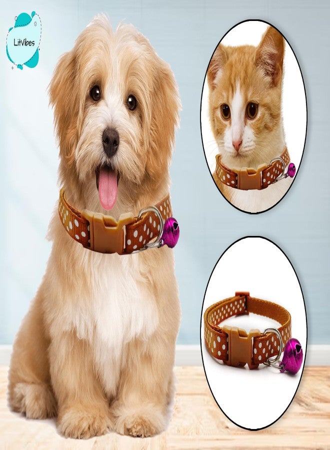 Litvibes Cat & Puppy Collar with Bell,Kitten & Small Dogs Soft Adjustable,Safe,Solid & Protective Breakaway for Cats & Puppies,Cute Kitty Neckband with Dots Print-(Brown) - Image 3