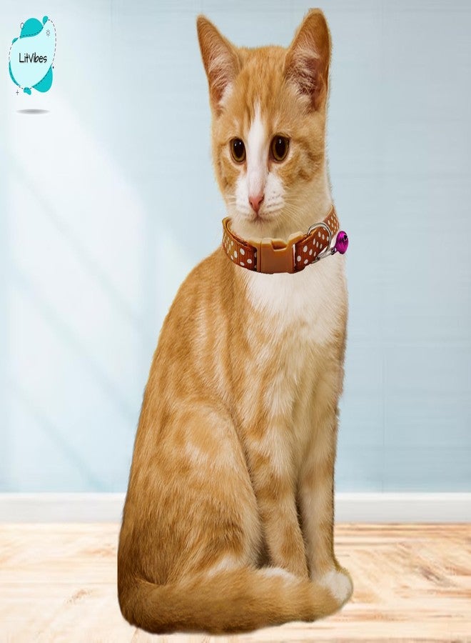 Litvibes Cat & Puppy Collar with Bell,Kitten & Small Dogs Soft Adjustable,Safe,Solid & Protective Breakaway for Cats & Puppies,Cute Kitty Neckband with Dots Print-(Brown) - Image 5