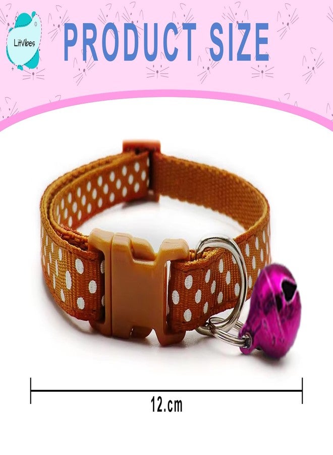 Litvibes Cat & Puppy Collar with Bell,Kitten & Small Dogs Soft Adjustable,Safe,Solid & Protective Breakaway for Cats & Puppies,Cute Kitty Neckband with Dots Print-(Brown) - Image 4