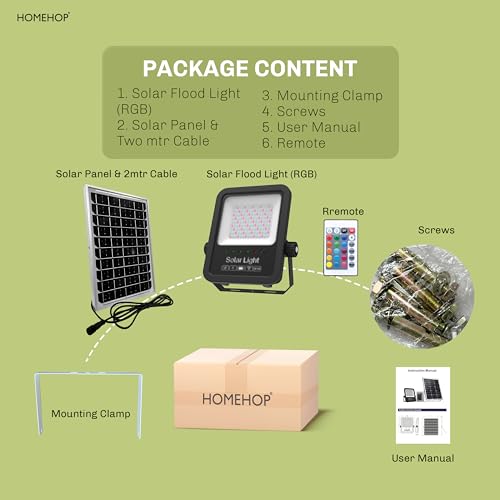 Homehop Aluminium Solar Light Outdoor Home 80 Watt 135 LED RGB Flood Lamp Waterproof for Home, Garden, Balcony, Patio, Pathway Automatic with Remote Control (8000mah Battery) - Image 3