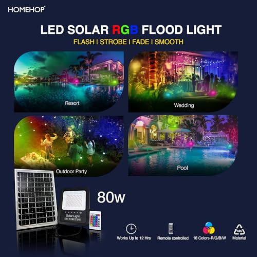 Homehop Aluminium Solar Light Outdoor Home 80 Watt 135 LED RGB Flood Lamp Waterproof for Home, Garden, Balcony, Patio, Pathway Automatic with Remote Control (8000mah Battery) - Image 4