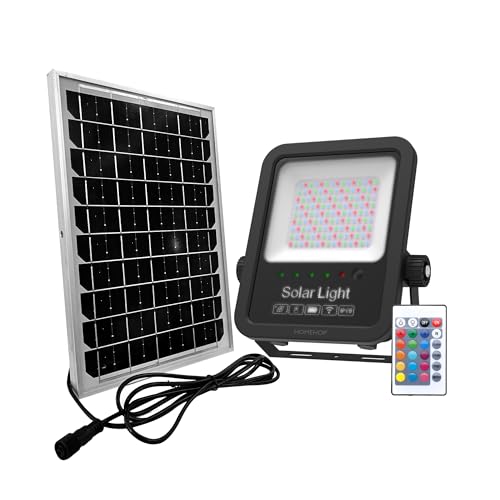 Homehop Aluminium Solar Light Outdoor Home 80 Watt 135 LED RGB Flood Lamp Waterproof for Home, Garden, Balcony, Patio, Pathway Automatic with Remote Control (8000mah Battery) - Image 1