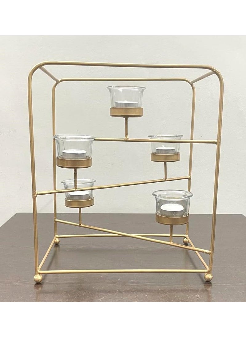 UPSTYLE UpStyle Big Size Gold Colour Tealight Candle Holder for 5 Tealight Candles Home and Garden Decor Diwali Decoration Festival Tealight Holder with 5 Glasses for Tealight  - Image 1