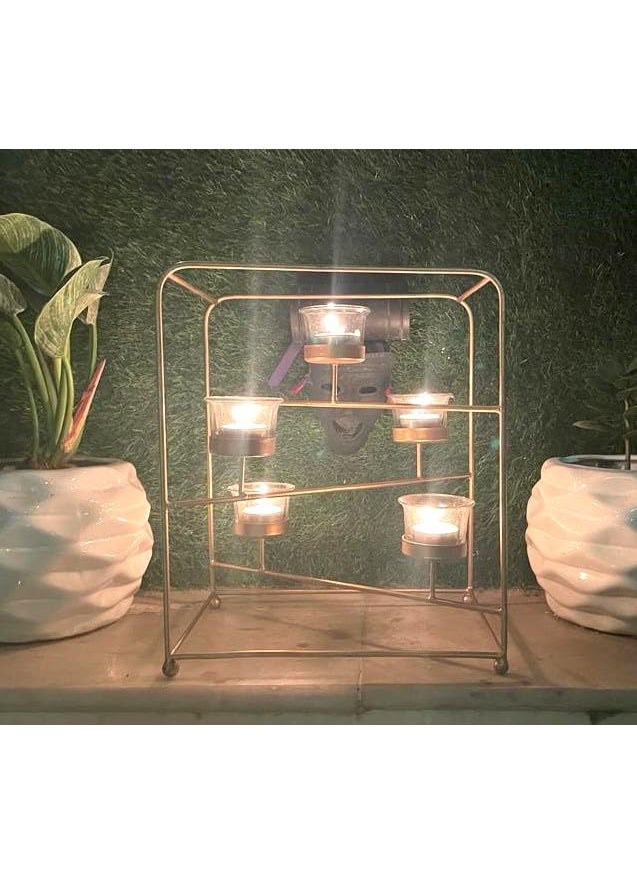 UPSTYLE UpStyle Big Size Gold Colour Tealight Candle Holder for 5 Tealight Candles Home and Garden Decor Diwali Decoration Festival Tealight Holder with 5 Glasses for Tealight  - Image 4