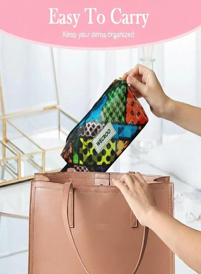 WECROO Multipurpose Zipper Pouch for Kids & Adults | Printed Cosmetic & Stationery Organizer Bag | Waterproof Fabric Makeup Pouch | Travel Utility Storage Pouch (Teal & Multicolor) - Image 3