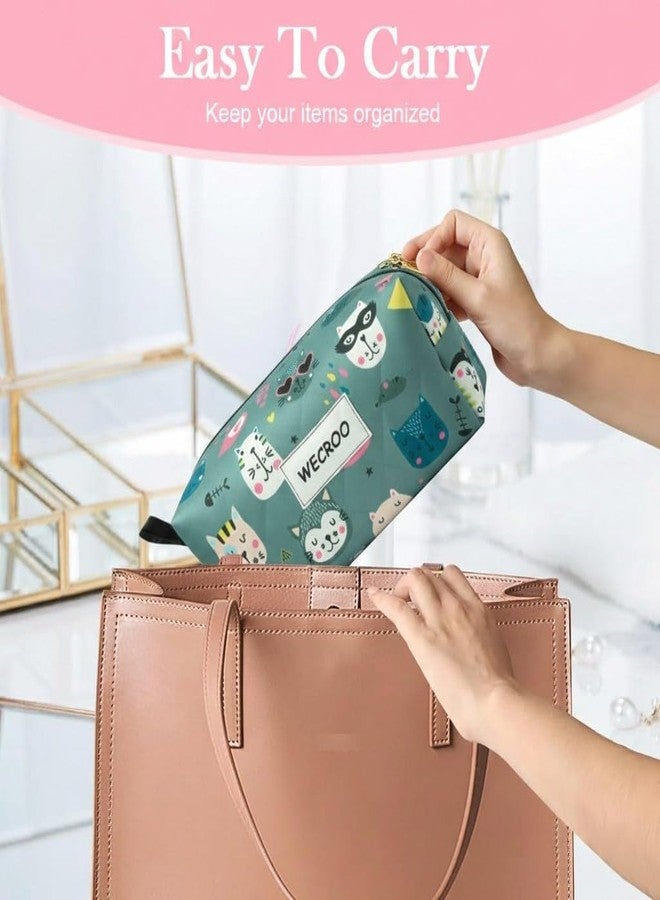 WECROO Multipurpose Zipper Pouch for Kids & Adults | Printed Cosmetic & Stationery Organizer Bag | Waterproof Fabric Makeup Pouch | Travel Utility Storage Pouch (Teal & Multicolor) - Image 2