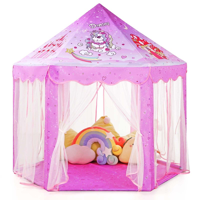 Monobeach Princess Tent Girls Unicorn Large Playhouse Kids Castle Play Tent with Star Lights Gift Toy for Children Indoor and Outdoor Games, 55'' x 53'' (DxH) - Image 1
