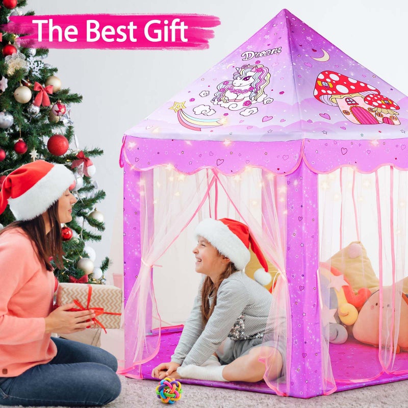 Monobeach Princess Tent Girls Unicorn Large Playhouse Kids Castle Play Tent with Star Lights Gift Toy for Children Indoor and Outdoor Games, 55'' x 53'' (DxH) - Image 4