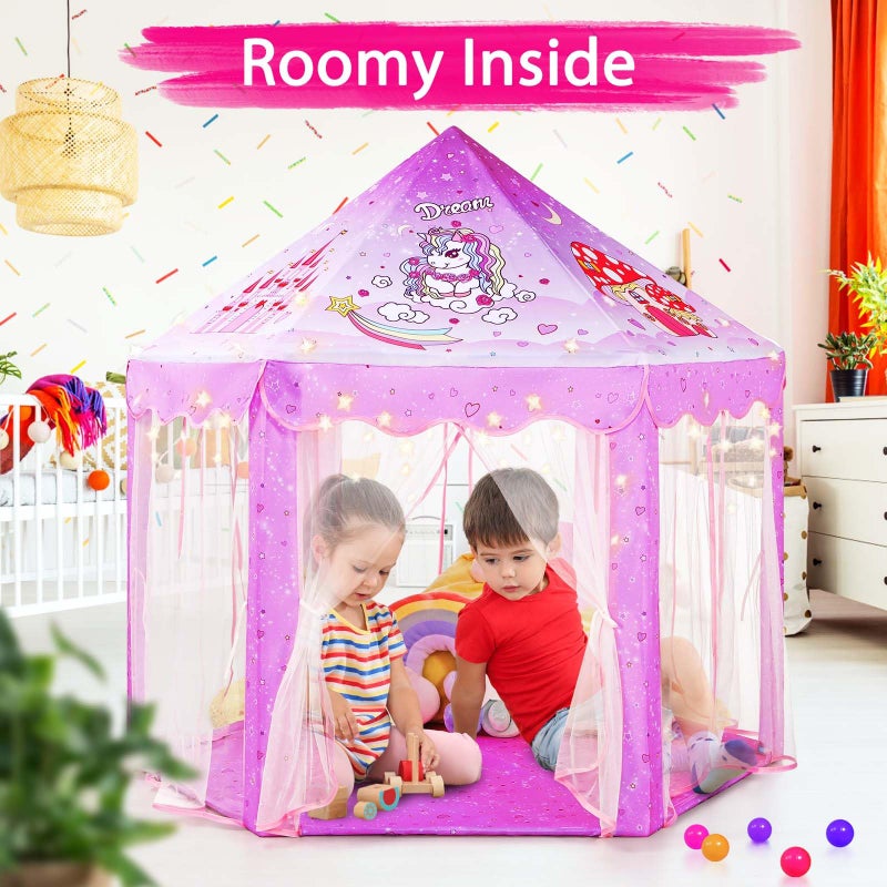 Monobeach Princess Tent Girls Unicorn Large Playhouse Kids Castle Play Tent with Star Lights Gift Toy for Children Indoor and Outdoor Games, 55'' x 53'' (DxH) - Image 2