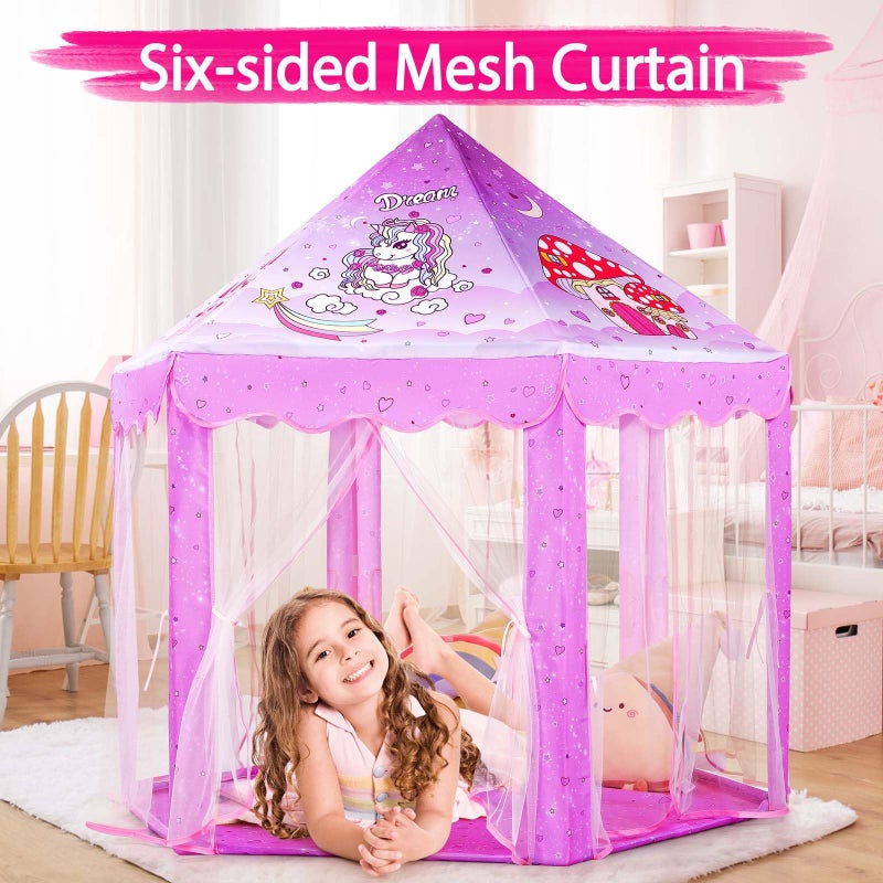 Monobeach Princess Tent Girls Unicorn Large Playhouse Kids Castle Play Tent with Star Lights Gift Toy for Children Indoor and Outdoor Games, 55'' x 53'' (DxH) - Image 3