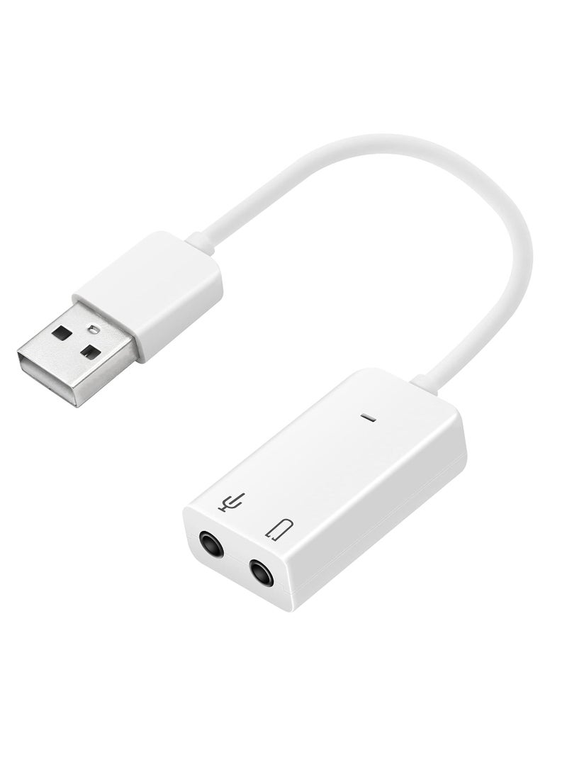 Generic - 7.1 USB External Sound Card Audio Adapter  USB2.0 to 3.5MM Audio Output Microphone Input Converter Plug and Play for Windows/Vista/Win7/Linux/WinCE/Android/Mac-White - Image 1