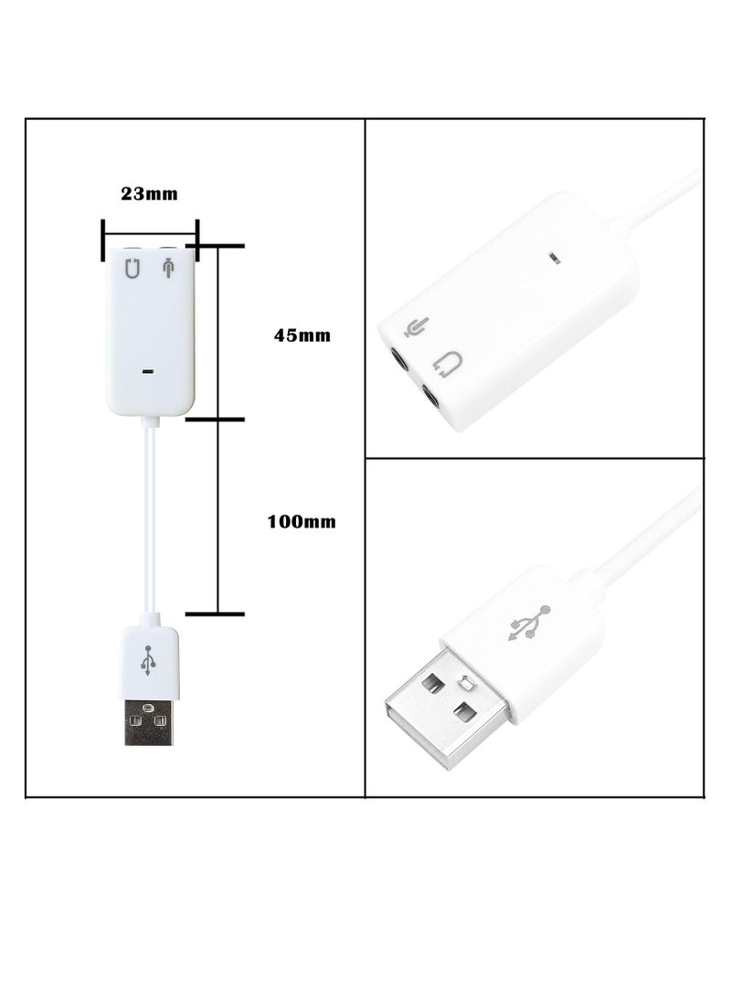 Generic - 7.1 USB External Sound Card Audio Adapter  USB2.0 to 3.5MM Audio Output Microphone Input Converter Plug and Play for Windows/Vista/Win7/Linux/WinCE/Android/Mac-White - Image 1
