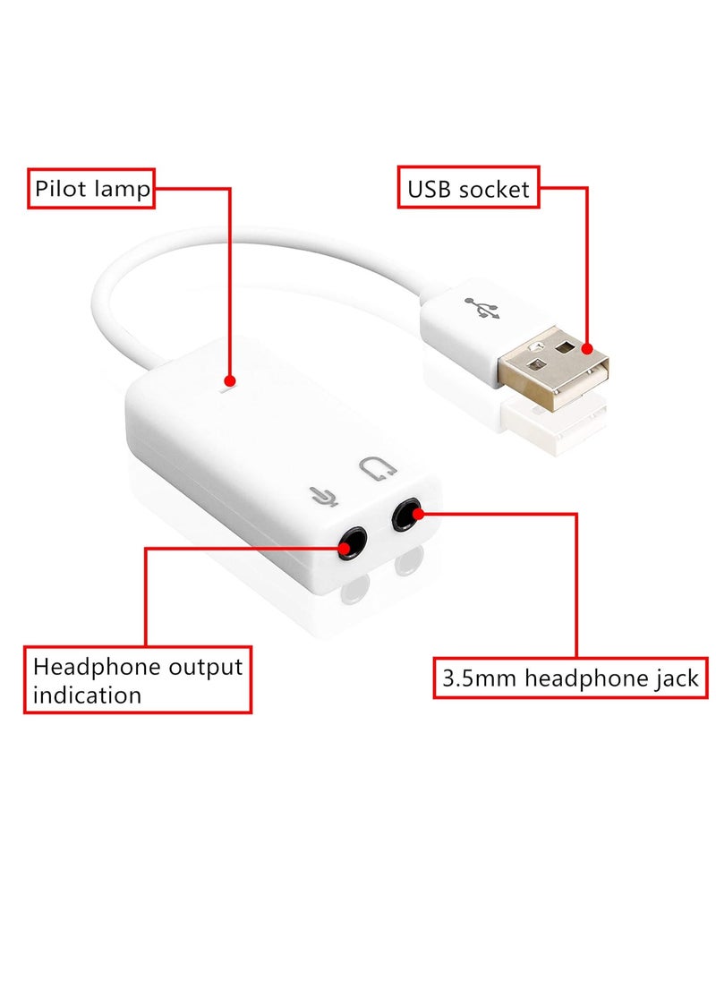 Generic - 7.1 USB External Sound Card Audio Adapter  USB2.0 to 3.5MM Audio Output Microphone Input Converter Plug and Play for Windows/Vista/Win7/Linux/WinCE/Android/Mac-White - Image 1