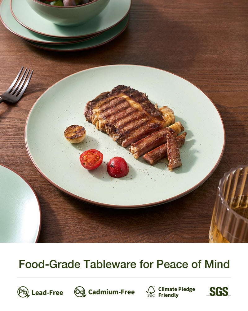 Famiware Venus Plates and Bowls Sets, 12 Pieces Stoneware Speckled Dinnerware Dishes Set for 4, Light Green - Microwave & Dishwasher Safe, Modern Minimalist, for Everyday Meals & Formal Dining - Image 5