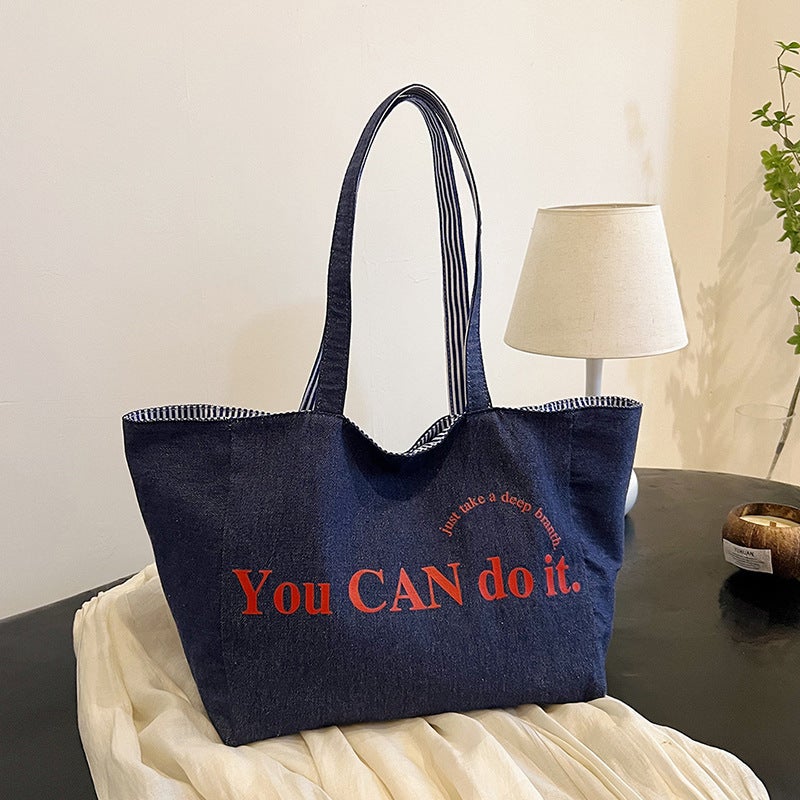 Canvas Striped Tote Bag, Casual, Large Capacity - Image 2