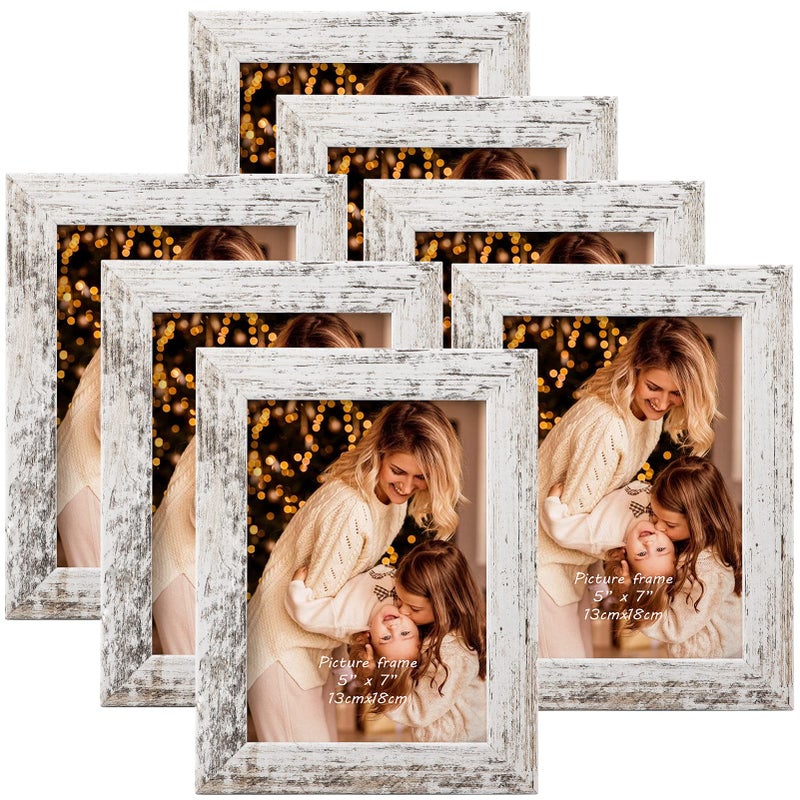 PETAFLOP 5x7 Picture Frame Set of 7 Distressd Rustic Frames Display 5 by 7 Inch Photo for Wall or Tabletop