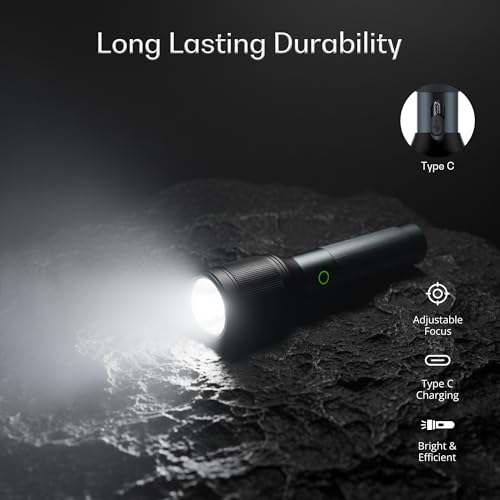 iBELL مصباح يدوي قابل لإعادة الشحن IBELL Castor AURA600 عالي القوة، 3 أوضاع إضاءة، تكبير تلسكوبي، شحن نوع C، مصباح LED، ساطع للغاية ونطاق بعيد، للاستخدام المنزلي، الخارجي والطوارئ (رمادي) - Image 4
