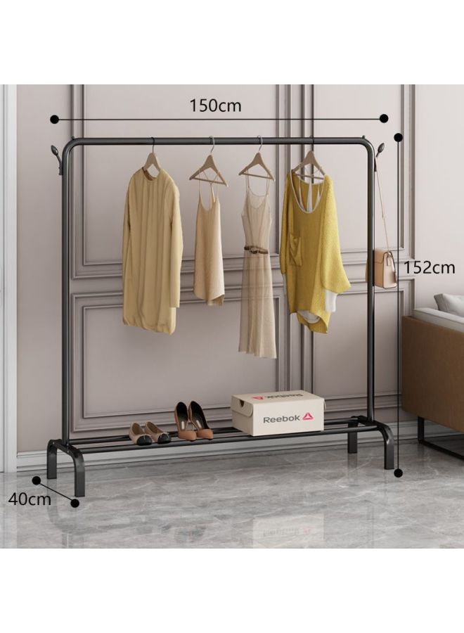 Bold Hanger Floor Drying Rack Household Indoor Folding Vertical Clothes Shelf Simple Wardrobe Storage-Color:Black  1.502m Arch + Double Hook  - Image 1