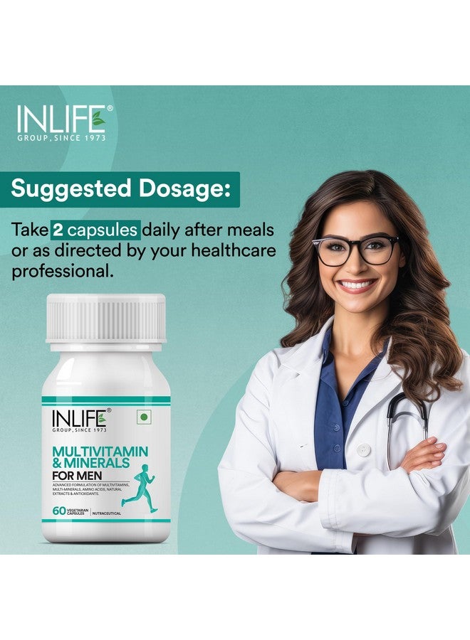 INLIFE متعدد الفيتامينات للرجال مع البيوتين والجينسنغ والأشواغاندا والزنك والمغنيسيوم وفيتامين D3 وB12 والمعادن والأحماض الأمينية ومضادات الأكسدة - 60 كبسولة (عبوة من 1، 60) - Image 3