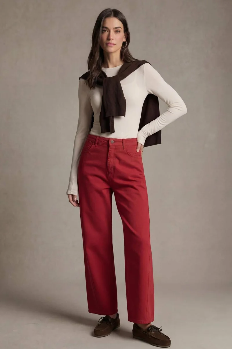 DeFacto 100% Cotton Baggy Fit Regular Waist Gabardine Trousers