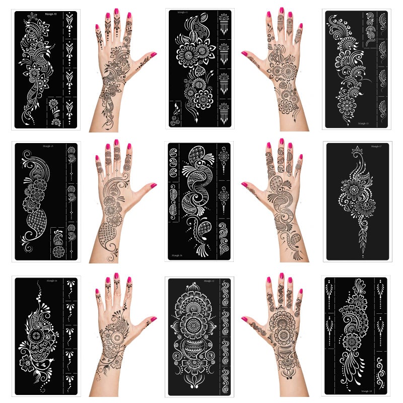 Mzstgh Henna Tattoo Stencils kit,Temporary Tattoos Stencils Reusable Henna Tattoo kit for Hand Forearm Airbrush Tattooing Template, Indian Temporary Tattoo Stickers - Image 1
