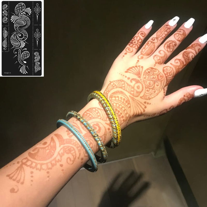 Mzstgh Henna Tattoo Stencils kit,Temporary Tattoos Stencils Reusable Henna Tattoo kit for Hand Forearm Airbrush Tattooing Template, Indian Temporary Tattoo Stickers - Image 4