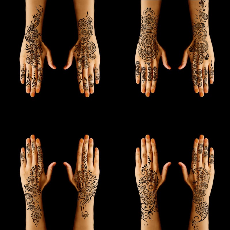 Mzstgh Henna Tattoo Stencils kit,Temporary Tattoos Stencils Reusable Henna Tattoo kit for Hand Forearm Airbrush Tattooing Template, Indian Temporary Tattoo Stickers - Image 3