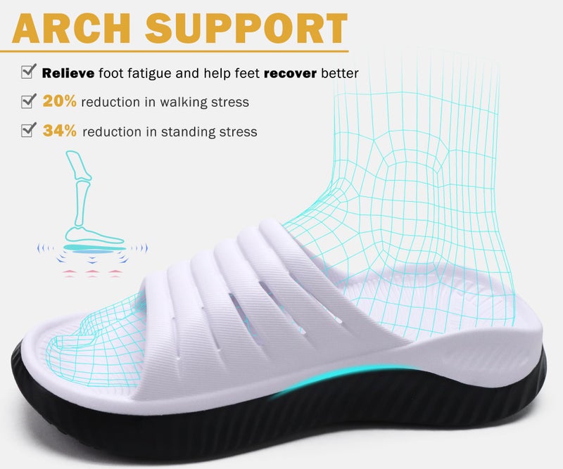 KuaiLu Womens Recovery Sandals Comfortable Plantar Fasciitis Arch Support Ladies Orthopedic Open Toe Slip On Running Sport Walking Slides Thick Athletic Cushion Slippers Summer Sliders White Size 9 - Image 3
