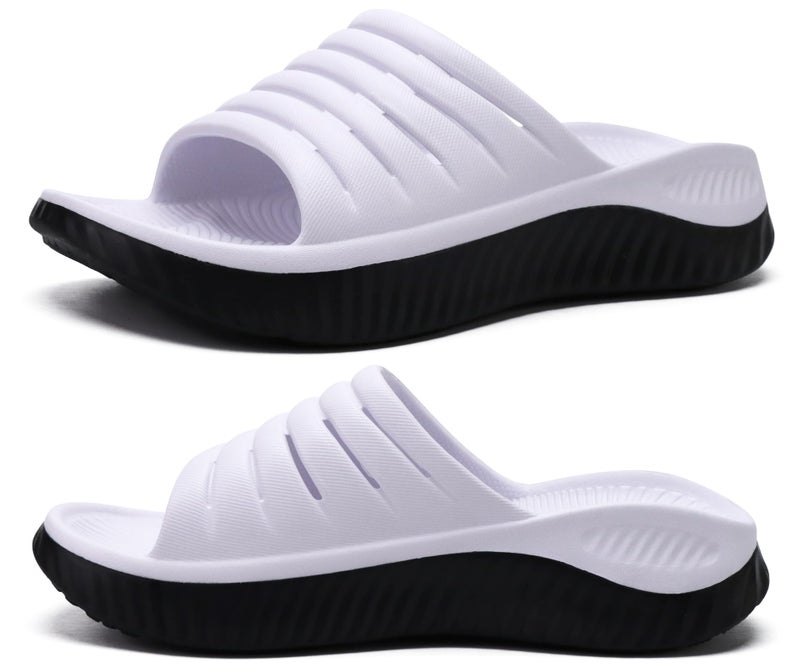 KuaiLu Womens Recovery Sandals Comfortable Plantar Fasciitis Arch Support Ladies Orthopedic Open Toe Slip On Running Sport Walking Slides Thick Athletic Cushion Slippers Summer Sliders White Size 9 - Image 1
