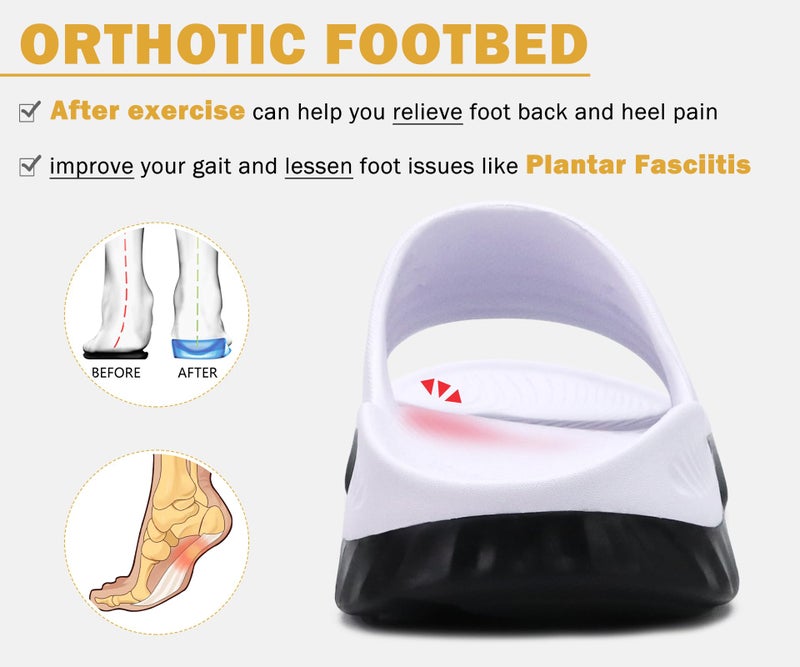 KuaiLu Womens Recovery Sandals Comfortable Plantar Fasciitis Arch Support Ladies Orthopedic Open Toe Slip On Running Sport Walking Slides Thick Athletic Cushion Slippers Summer Sliders White Size 9 - Image 4