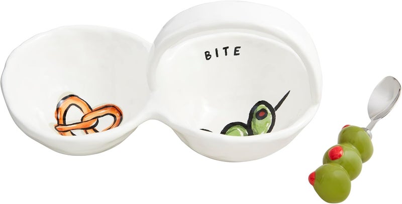 Mud Pie Bar Double Snack dish 4 12 x 9  spoon 5 White - Image 1