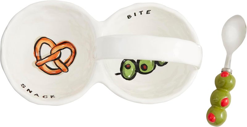 Mud Pie Bar Double Snack dish 4 12 x 9  spoon 5 White - Image 2