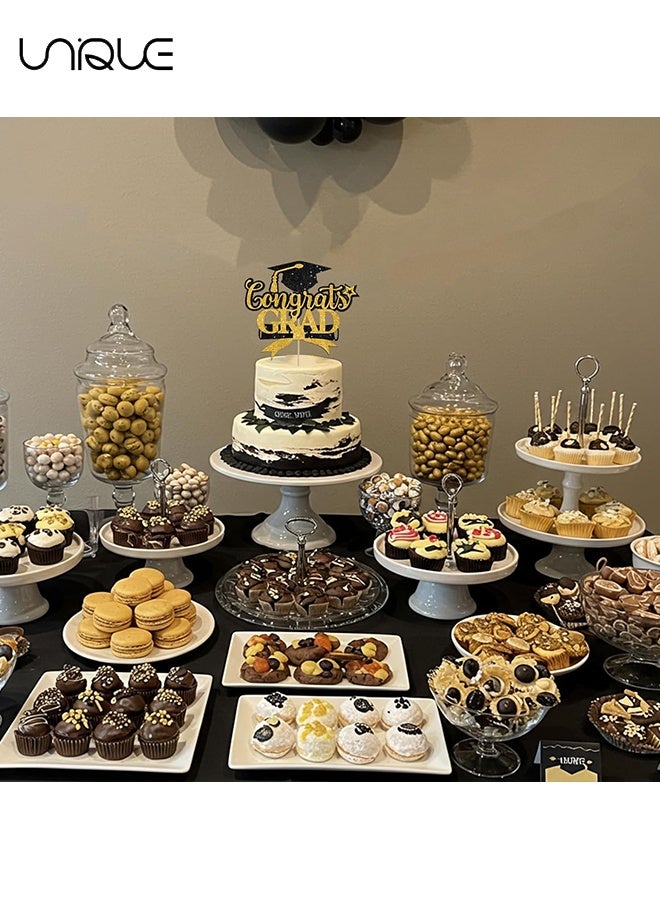 يونيك 5 قطع زينة كعكة تخرج - قبعة التخرج المتلألئة - زينة كعكة بمناسبة التخرج - مستلزمات حفلات بموضوع التخرج - مناسبة لحفلات التخرج في الابتدائية/الإعدادية/الثانوية/الجامعة - أسود وذهبي - Image 5