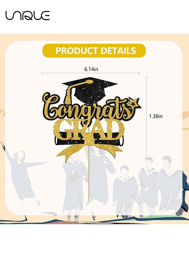 يونيك 5 قطع زينة كعكة تخرج - قبعة التخرج المتلألئة - زينة كعكة بمناسبة التخرج - مستلزمات حفلات بموضوع التخرج - مناسبة لحفلات التخرج في الابتدائية/الإعدادية/الثانوية/الجامعة - أسود وذهبي - Image 2