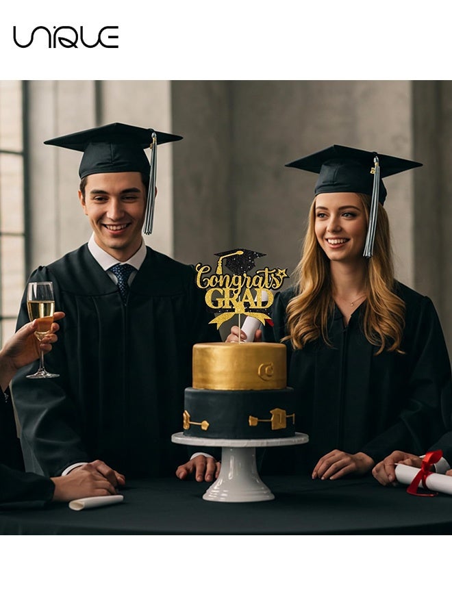يونيك 5 قطع زينة كعكة تخرج - قبعة التخرج المتلألئة - زينة كعكة بمناسبة التخرج - مستلزمات حفلات بموضوع التخرج - مناسبة لحفلات التخرج في الابتدائية/الإعدادية/الثانوية/الجامعة - أسود وذهبي - Image 3